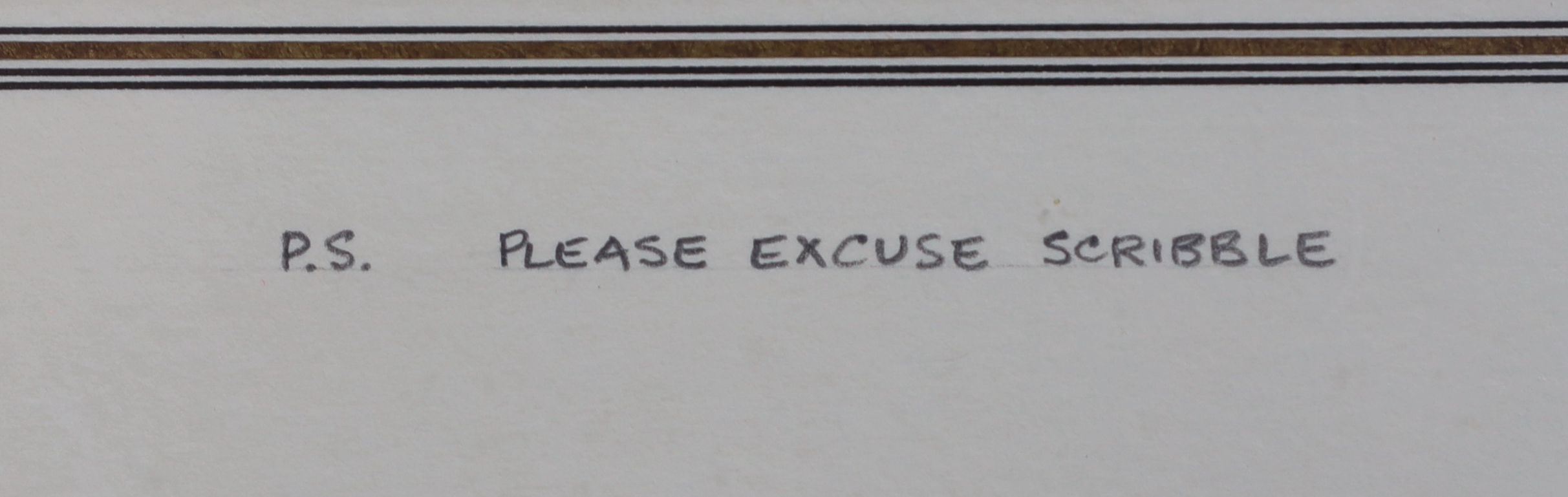 Norman Thelwell (English, 1923-2004), 'P.S. Please excuse the scribble', pen and ink, 22 x 28cm